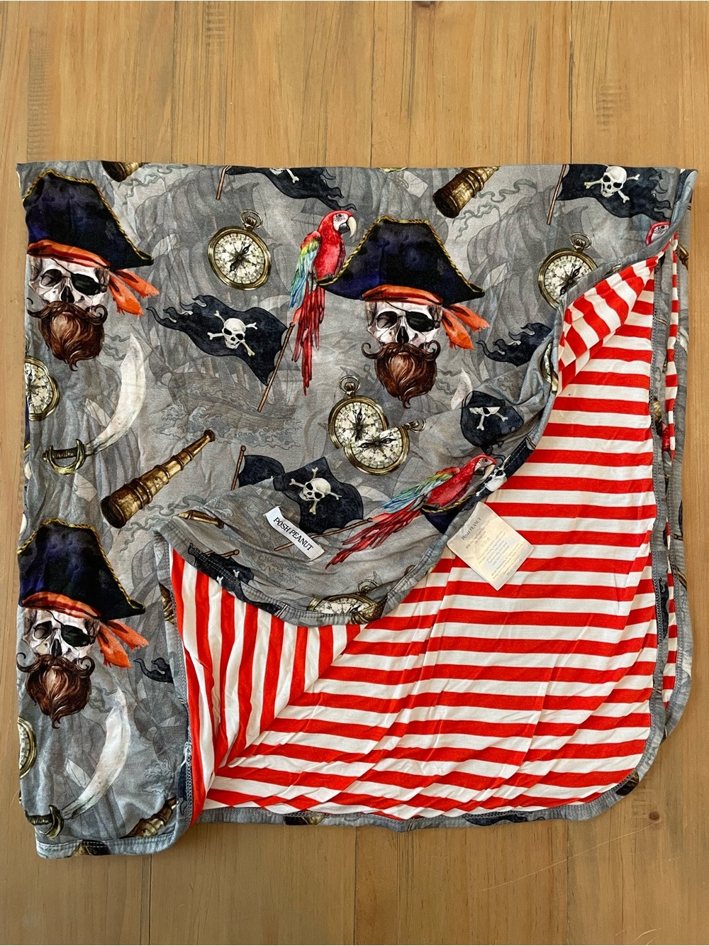 Posh Peanut Pirate Blanket 38x38 Bamboo Striped Compass Parrot Baby